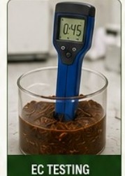 EC meter reading a cocopeat sample
